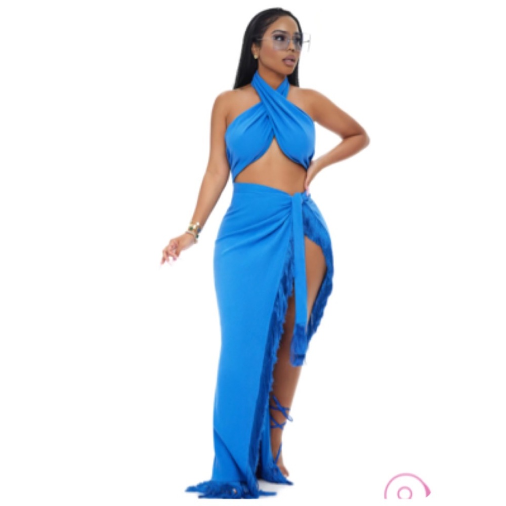 Mina monroe two piece fringe skirt set